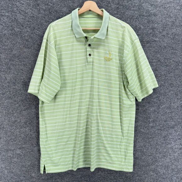 Unbranded Polo Shirt Men M Medium Green Striped Button Up Collared Short Sleeve - Picture 1 of 6